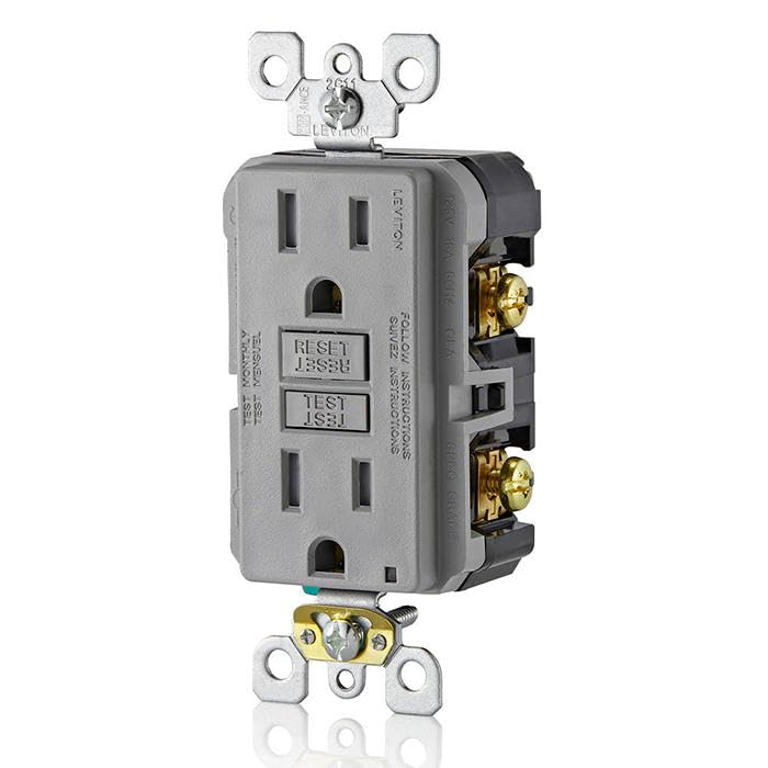 Image of Leviton GFCI Outlet, 15 Amp, Self Test, Tamper-Resistant with LED Indicator Light, Protection from Electric Shock and Electrocution, GFTR1-GY, Gray