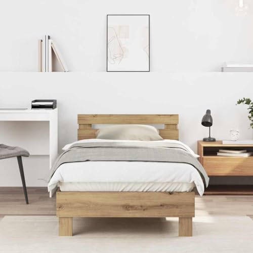 vidaXL Bettgestell Artisan-Eiche 90 x 190 cm Holzwerkstoff, Moderner Bettgestell, rechteckig, Holzdesign, einfache Montage, praktische wandmontierte Kopfteil