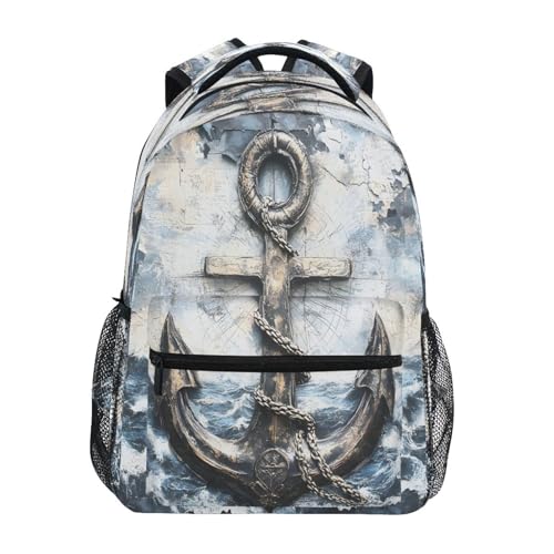 Anchor Retro Vintage Backpack for School Boys Girls Adults Kids Bookbag Laptop Bag 15L