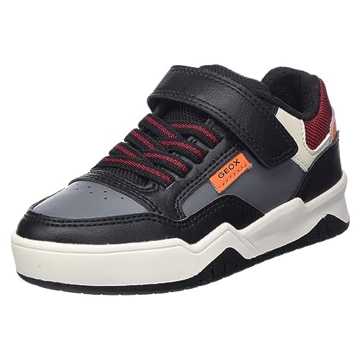 Geox J Perth Boy E, Zapatillas, Negro, Naranja, 30 EU