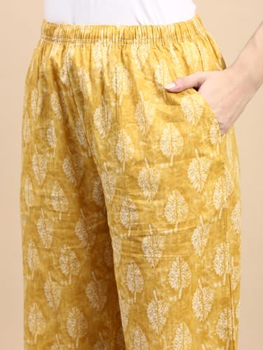 Image of KRYPTIC Women's 100% Pure Cotton Woven Pyjama | Mid Rise Relaxed Fit Full Length Nightwear Pant with Elasticated Drawstring Waistband & Side Pocket | Comfortable Lounge, Sleepwear & Casual Bottom Wear