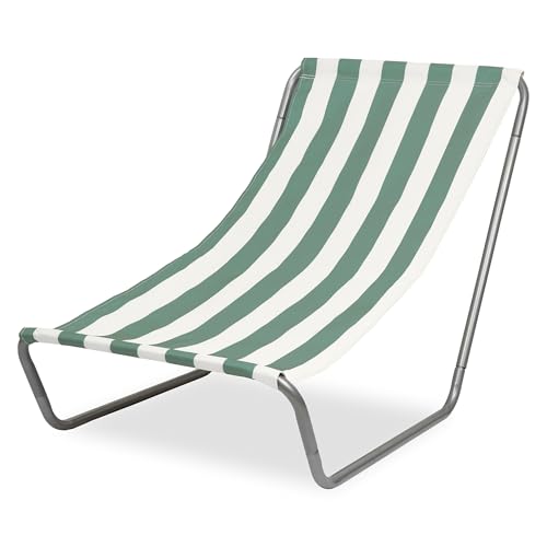 FEBE Sonnenliege Strandliege Liegestuhl Garteliege Grün/Beige Kompakter Strandstuhl mit Tragetasche für Garten Pool und kleinen Balkon Textilgewebe