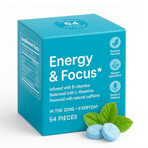 STAKRIVE Energy & Focus Mints – L-Theanine + Natural Caffeine + Vitamin B6 | Daily Mental Performance Support | 54 Pieces