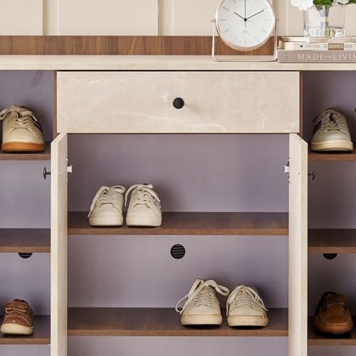 Image of Home Centre | Addison 22 Pairs Shoe Cabinet with Drawer | Engineered Wood | Walnut | 1 Year Warranty