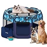 Dog Playpen, Pet Playpen, Portable Cat Playpen, Pop Up Foldable Puppy Playpen Exercise Kennel Tent with Carry Case Collapsible Bowl,Water-Resistant Shade Cover for Outdoor Indoor Travel (Large)