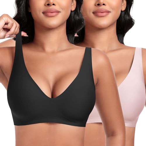 Image of DOCUMO Deep V Bras for Women No Underwire Comfort Wireless Bralettes Adjustable Sleep Seamless Plunge Bra with Bra Extender