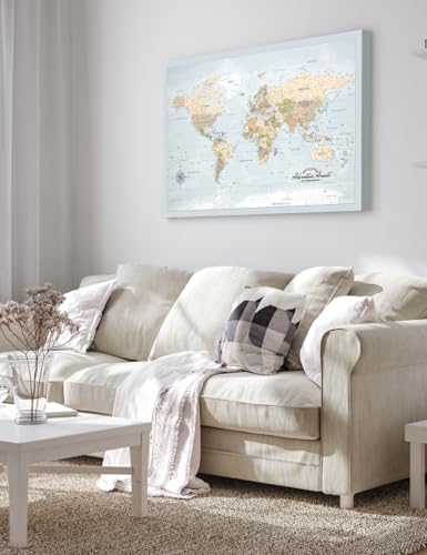 Image of IPIC - Canvas World Maps for Wall Decor, Push Pin Board Decor to Mark Travels, Oversize World Travel Map Print for Home, Office, Study, and RV, Ready to Hang