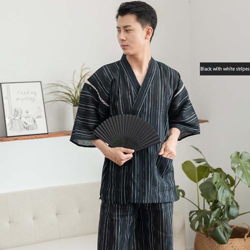 ZEALMAX Kimono Traditional Japanese Style Pajamas Set Shirt and Shorts, Men's Cotton Linen Loungewear Bathrobe Casual Clothes Multicolor3