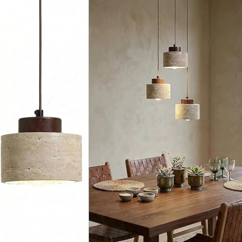 Suspension luminaire travertin naturel lustre moderne LED réglable salle à manger