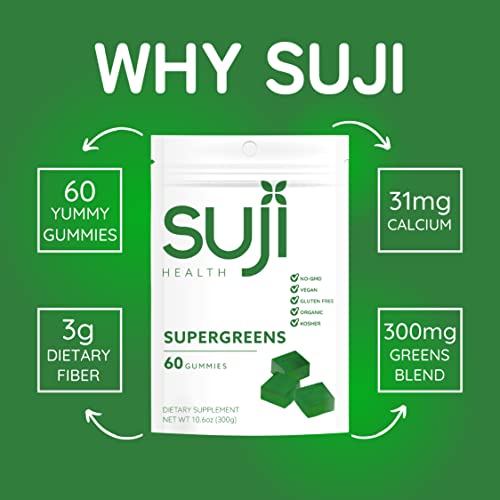 Suji Health Supergreens Gummies | Energy & Immune Support Superfoods With Fruits And Veggies, Supergreens, Spirulina, Chlorella | Organic Natural Gluten Free Non Gmo Vegan Supplement (60 Gummies) #TOP3