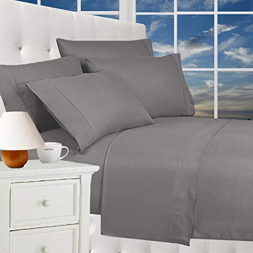 Luxurious Bed Sheets Set on Amazon! Celine Linen 1800 Thread Count Egyptian Quality Wrinkle Free 4-Piece Sheet Set with Deep Pockets 100% , King Grey