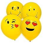 MESHA Emoji Balloons Bright Yellow with Smiley Face for Party/Playing Decoration, Kiss and Heart Faces, 4 Different Styles 10 Inches (74 pcs)
