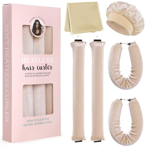 6 Stück Heatless Curls Band,GeeRic Heatless Curls Band mit Satin-Haartuch und Duschhaube Lockenwickler Heatless Curls für Alle Haartypen