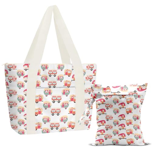 zcyxuuw Beach Bags Wet Bag for Swimsuit, Personalized Campervan Tote Bag for Women Travel Birthday Gifts, Aloha Bags Waterproof Beach Vacation Essentials Friends Travel Gifts