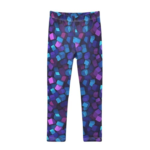 Blue Purple Cubes Girls Leggings Soft Comfortable Athletic Leggings Dancing Pants for 4-10 Years