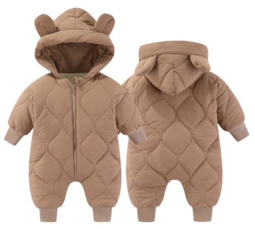 Image of Happy Cherry Baby Snowsuit Winter Puffer Romper Hooded Baby Boys Girls Jumpsuit Warm Long Sleeve Coat Jacket 6-9 month