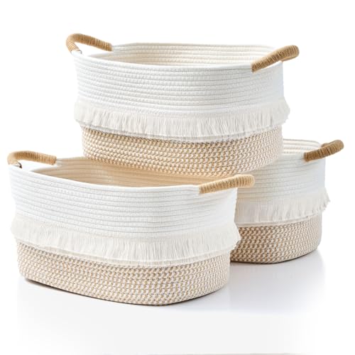 BUBUSUN Woven Baskets, 3-Pack Storage Basket for Living Room, Bedroom, Nursery, Stylish Gift Basket...