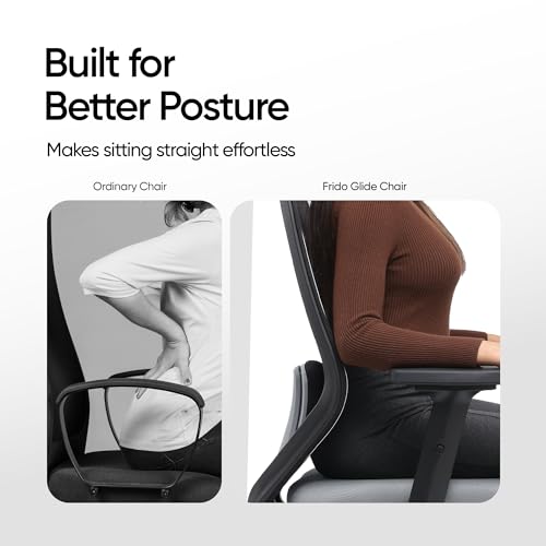 Image of Frido Glide Ergonomic Office Chair with Height Adjustable Lumbar Support | Breathable Mesh Back | 2D Adjustable Armrests | Home & Work Desk Chair for Long Sitting Hours | 100 kg Capacity | Grey |
