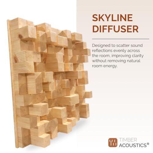 Image of Timber Acoustics Skyline Sound Diffuser | Sound Diffusion | Pine-wood | Noise Reduction and Acoustic Room Treatment (Single) (60 X 60 X 12 cm) (Natural)