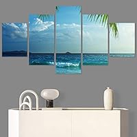 SIGNWIN 5 Panel Canvas Wall Art Modern Art Beach Coastal Multicolor Photography Relax/Calm Tropical for Home Decorations Ready to Hang - 60