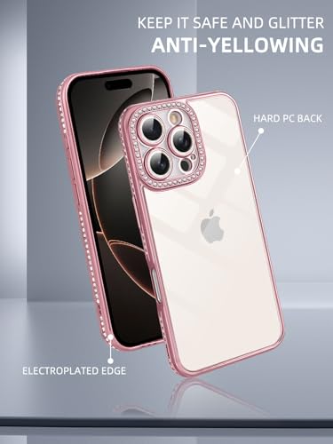 Coque iPhone 16 Pro Max rigide transparente strass roses de qualité supérieure - 4