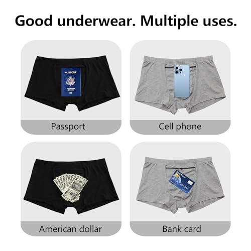Pocket Underwear for Men 2 Pack, Men's Boxer Briefs with a Stash Secret Pockets. (Black, Grey)4