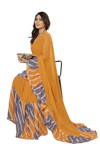 Image of RAJESHWAR FASHION WITH RF Women's Ruffles Georgette Sarees For Women With Lace & Solid Blouse(Jacket Saree)