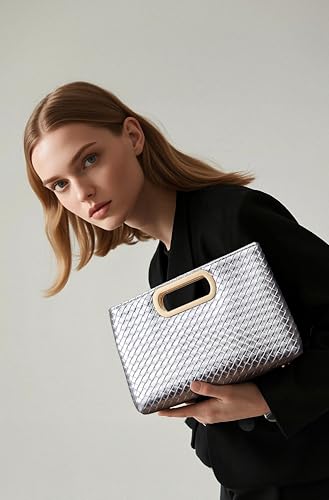 Image of Women's Woven Evening Bag Casual Leather Shoulder Handbag Fashion Clutch Purse