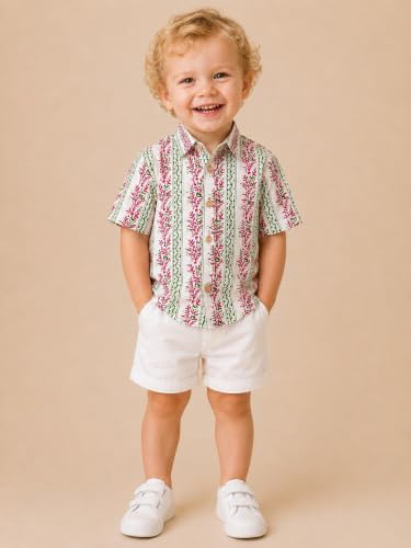 Image of A.T.U.N. (ALL THINGS UBER NICE) Boys 100% Cotton Printed Shirt | Half Sleeve Smart Casual Shirt for Kids | Soft Breathable Button Placket Top