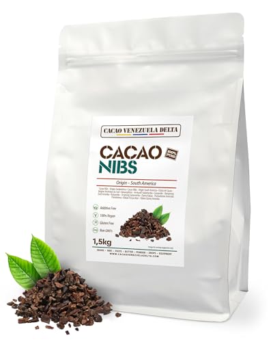 Cacao V Delta Nibs De Cacao Puro Origen Sudamérica 1.5Kg - Puntas Premium Sin Azúcar Nibs Chocolate Negro Naturales Veganos Sin Gluten Antioxidantes Con Flavonoides Sin Alérgenos No GMO