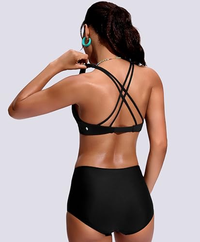 Soothfeel Bikini Tops for Women Push Up Padded Swim Top Twist Front Bathing Suit Criss Cross Back Tankini Swimsuit Top Only2