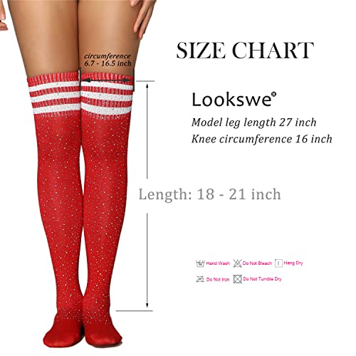 Image of Lookswe Womens Over Knee High Socks Sexy Sparkle Rhinestone Stockings Long Casual Socks