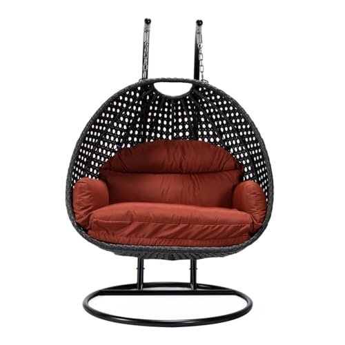 Image of Double Seater Hammock Swing Chair with Stand & Cushion | Heavy Duty Powder Coated Steel Frame | Outdoor Indoor Hanging Swing for Patio Balcony Garden Terrace Living Room (Black-Orange)