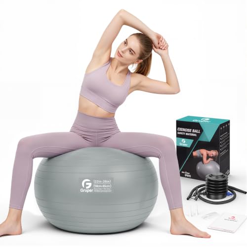 Image of Gruper Exercise Ball, Extra Thick Yoga Ball for Working Out, Yoga & Pregnancy, 4 Sizes Anti-Burst Balance Ball with Foot Pump for Pilates, Physical Therapy & Fitness