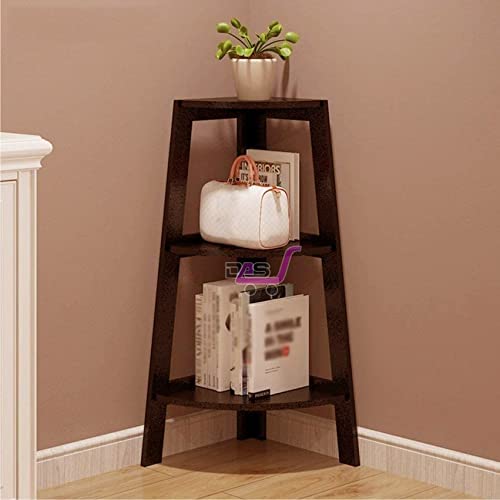 Device Bas With Brown Art Shoppee 3 Tier Corner Shelf Modern Stand Small Bookshelf-Freestanding Ladder Shelf Display Organizer For Living Room,Kitchen,Home Office,Small Space (Brown)-Engineered Wood-image-48