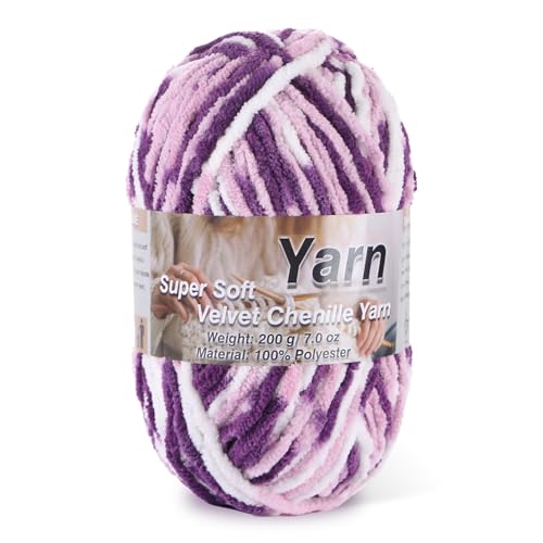 Image of Chunky Chenille Yarn for Baby Blanket Yarn for Crocheting - 7.05oz Super Soft Chenille Plush Yarn - Bulk Thick Yarns Used for Making Scarves, Blankets, Stuffed Animals, DIY Craft (Colorful- F)