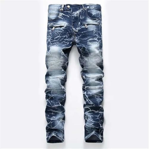 Men's Vintage Zipper Pocket Jeans High Street Motorcycle Stretch Slim Straight Denim Trousers2
