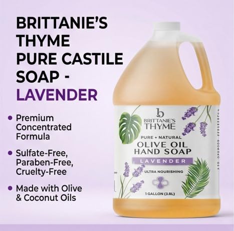 Brittanie's Pure Organic Castile Liquid Olive Oil Soap Refill | Face, Body Wash, Dishes, Pets & Laundry | Vegan & Gluten Free Non-GMO (Lavender 1 Gallon) - Image 2
