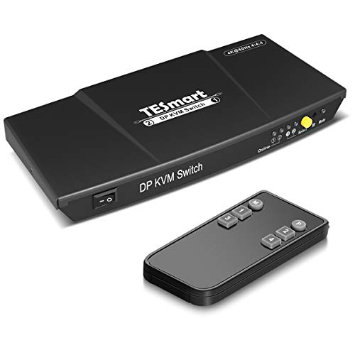 TESmart 2 Port KVM-Switch Displayport 1.2, 2x1 DP-KVM-Switch mit 2 Stück 1,5m KVM-Kabeln unterstützt 4K@60Hz USB 2.0-Geräte Steuerung von bis zu 2 Computern (Schwarz)