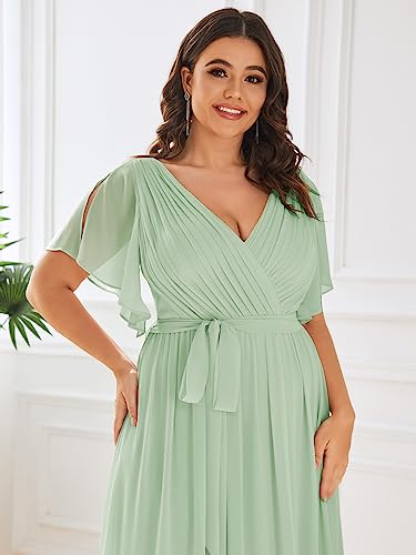 Image of Ever-Pretty Plus Women's Chiffon Bridesmaid Dress A-Line Empire Waist Floor Length Plus Size Formal Wedding Guest Dresses