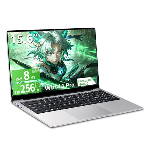 Ordenador Portátil 15,6 Pulgadas, Portátil Win 11 Celeron N4000 8GB RAM 256GB SSD, Laptop Pantalla FHD IPS Abatible 180°, Pc Portátil Mini HDMI, USB 3.0, WiFi 5, BT4.2, Delgada para Estudiantes