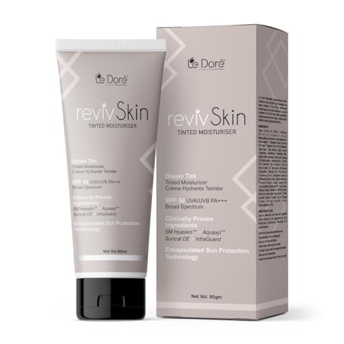Le Dore RevivSkin Tinted Moisturizer SPF 50 PA+++ | Hydrating, Lightweight Formula | Broad Spectrum UVA/UVB Protection | 60ml