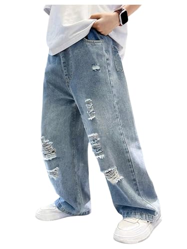 SHENHE Boy's Baggy Jeans Wide Leg Ripped Hip Hop Loose Fit Casual Denim Pants...