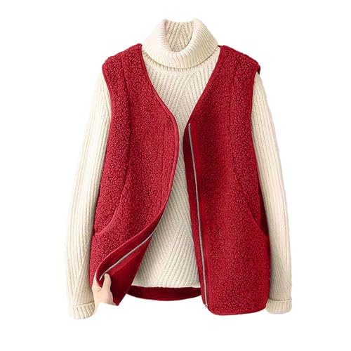 Chaleco de forro polar sin mangas diseño mullido y cómodo con botones frontales color rojo