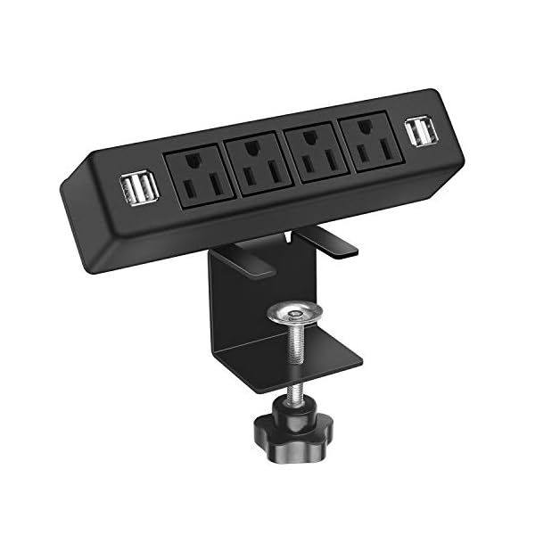 ANNQUAN Desktop Clamp Power Strip with 4 USB Ports,Desk Mount Power