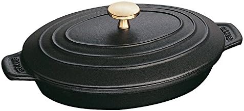 Staub Cast Iron 9-inch x 6.6-inch Oval Covered Baking Dish - Matte Black, Made in France