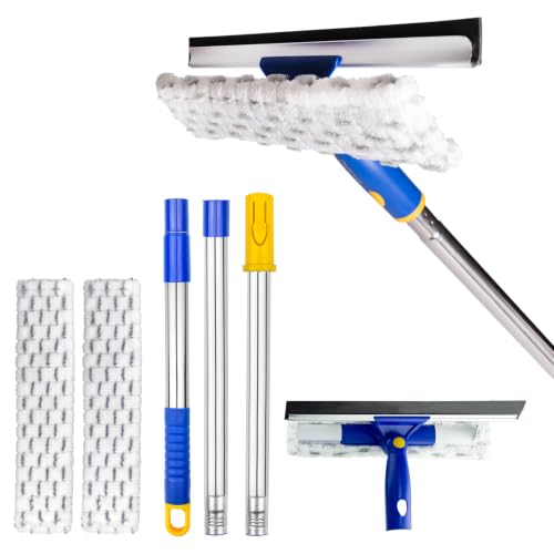 Image of Squeegee for Window Cleaning with Extendable Pole, 53 inch 2-in-1 Window Cleaning Tool Kit, Shower Squeegee with Long Handle, Indoor /Outdoor High Window Cleaning-Two Pads