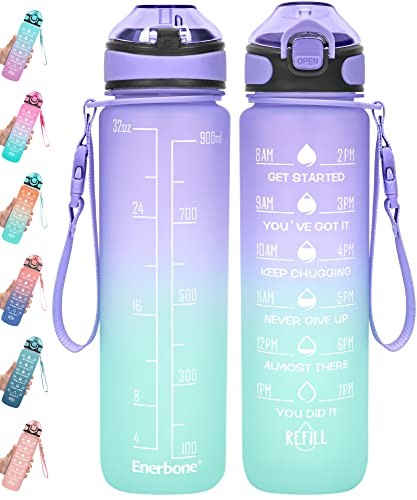 Enerbone 32 oz Motivational Water Bottle with Straw