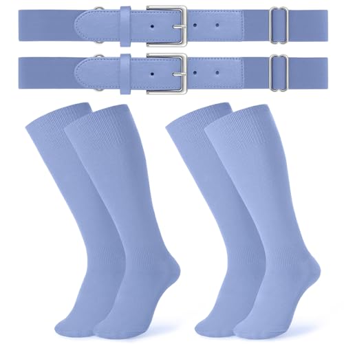 Image of JASGOOD 2 Pack Baseball Socks and Belt Combo Set Softball Socks and Belts Elastic Waist Belt for Youth and Adult Boys