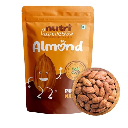 Image of NUTRI HARVEST Premium Natural Californian Almonds 200g | Raw Unsalted Badam Giri, Tasty and Healthy Snacks, Crunchy Dry Fruits | High Protein & Fiber | Rich in Magnesium & Phosphorus (Pack of 1)|